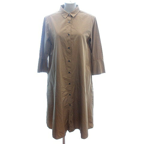 【中古】ユニクロ UNIQLO シャツワンピース ひざ丈 ショートポイントカラー 七分袖 L 茶 ブラウン /AU ●RY レディース 【ベクトル 古着】 250206