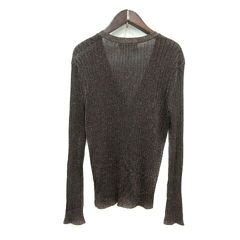 【中古】クリスチャンオジャール CHRISTIAN AUJARD カーディガン ニット ラメ リブ 9T M 茶 ブラウン /MN レディース 【ベクトル 古着】 250207