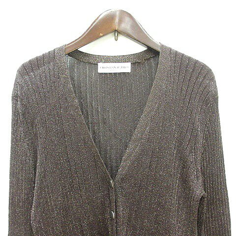 【中古】クリスチャンオジャール CHRISTIAN AUJARD カーディガン ニット ラメ リブ 9T M 茶 ブラウン /MN レディース 【ベクトル 古着】 250207