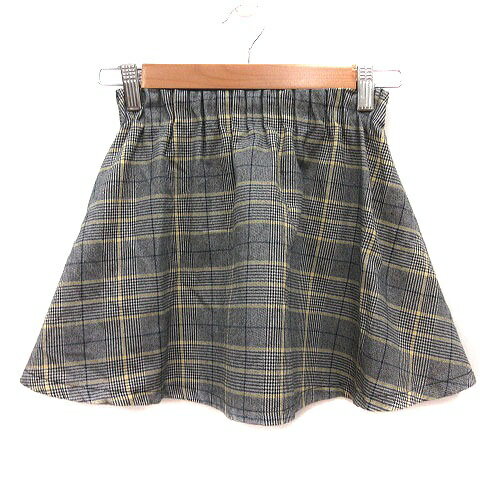 【中古】グローバルワーク GLOBAL WORK フレアスカート ミニ チェック インナーパンツ L 黒 ブラック 紺 ネイビー ? イエロー 白 ホワイト /MS ●RY キッズ 【ベクトル 古着】 250213