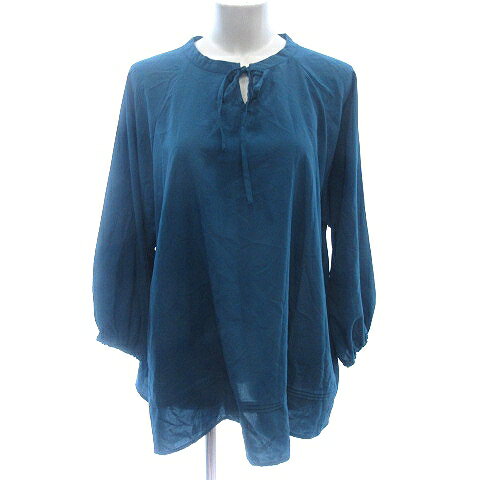 【中古】コロプカ colopuca チュニック シャツ ブラウス オープンフロントネック リボン バルーンスリーブ 長袖 3L 青 ブルー /AU ●RY レディース 【ベクトル 古着】 250217