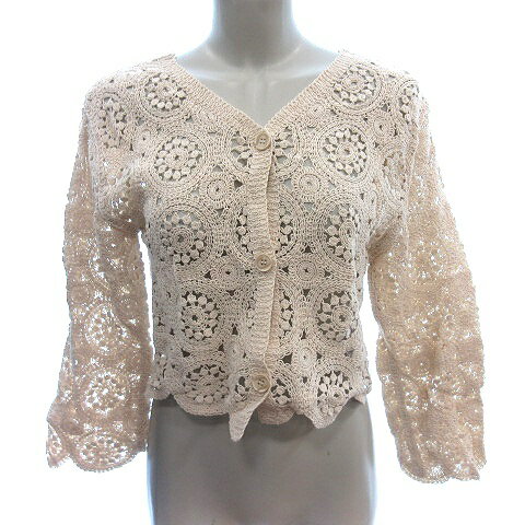 【中古】ビス ViS カーディガン ショート丈 かぎ編み 七分袖 F ベージュ /AU レディース 【ベクトル 古着】 250220