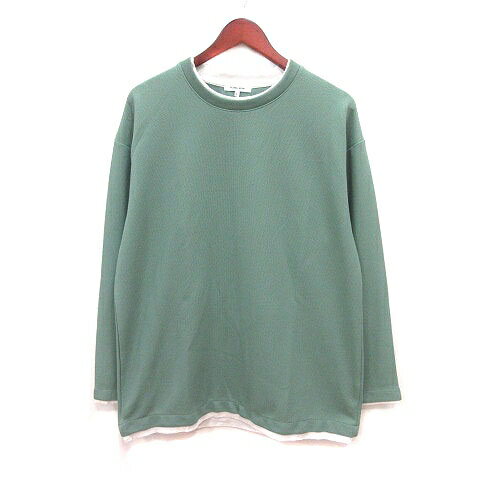 【中古】グローバルワーク GLOBAL WORK カットソー クルーネック 長袖 L 緑 グリーン 白 ホワイト /MS メンズ 【ベクトル 古着】 250225