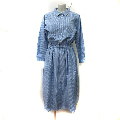 【中古】ナチュラルビューティーベーシック NATURAL BEAUTY BASIC シャツワンピース ロング ストライプ 長袖 M 紺 ネイビー /YI レディース 【ベクトル 古着】 250306