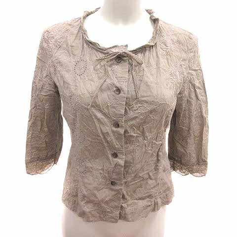 【中古】ジャンニ ロ ジュディチェ GIANNI LO GIUDICE ブラウス シャツ 刺しゅう レース 七分袖 36 S ベージュ /YK レディース 【ベクトル 古着】 250304