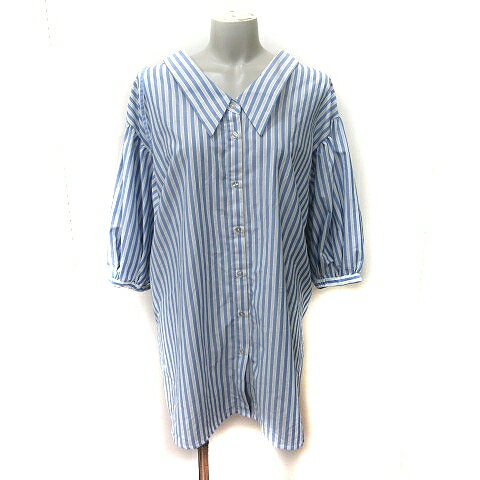 【中古】ダブルクローゼット w closet シャツワンピース ミニ チュニック ストライプ 七分袖 紺 ネイビー 白 ホワイト /YI レディース 【ベクトル 古着】 250311