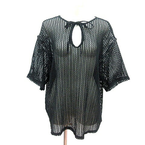 【中古】ジーナシス JEANASIS ニット カットソー 五分袖 かぎ編み F 黒 ブラック /MN レディース 【ベクトル 古着】 250314