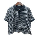【中古】ザラ ZARA ポロシャツ 総柄 半袖 M 紺 ネイビー /MN レディース 【ベクトル 古着】 250313