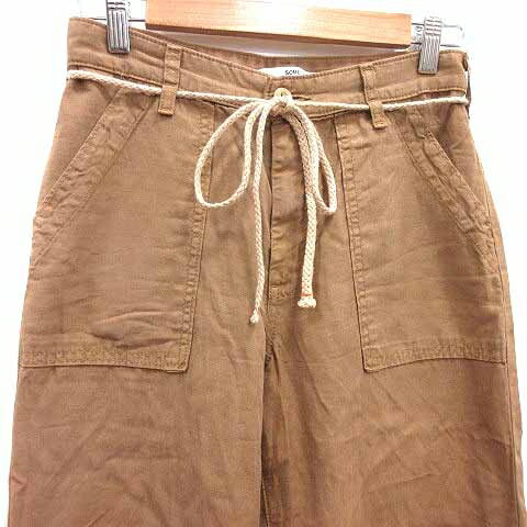 【中古】サムシング something ベイカーパンツ ワイド ウエストマーク 麻混 リネン混 S 茶 ブラウン /YK レディース 【ベクトル 古着】 250313