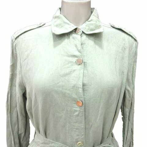 【中古】ザラ ZARA シャツワンピース ロング丈 ウエストマーク 長袖 麻 リネン混S 緑 ライトグリーン /YK レディース 【ベクトル 古着】 250312