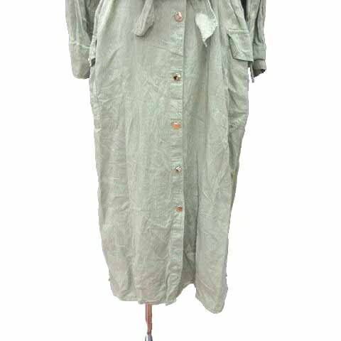 【中古】ザラ ZARA シャツワンピース ロング丈 ウエストマーク 長袖 麻 リネン混S 緑 ライトグリーン /YK レディース 【ベクトル 古着】 250312