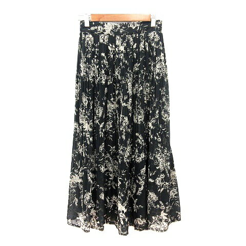 【中古】晴れ色 hareiro プリーツスカート ロング 総柄 M 黒 ブラック ベージュ /MN レディース 【ベクトル 古着】 250324(4)