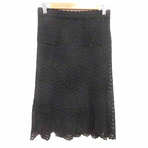 【中古】ストロベリーフィールズ STRAWBERRY-FIELDS フレアスカート ひざ丈 ニット カギ編み 2 M 黒 ブラック /YK レディース 【ベクトル 古着】 250323