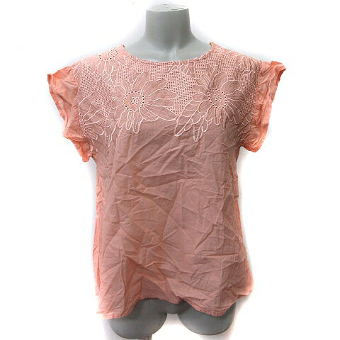 【中古】グローブ grove シャツ ブラウス プルオーバー フレンチスリーブ 刺繍 M サーモンピンク /YI レディース 【ベクトル 古着】 250328