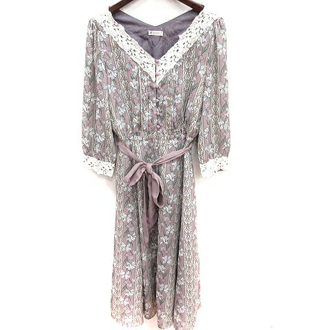 【中古】アクシーズファム axes femme ワンピース Aライン ロング 長袖 総柄 ウエストマーク M 紫 パープル /RT レディース 【ベクトル 古着】 250402 【中古】アクシーズファム axes femme ワンピース Aライン ロング 長袖 総柄 ウエストマーク M 紫 パープル /RT レディース 【ベクトル 古着】 250402