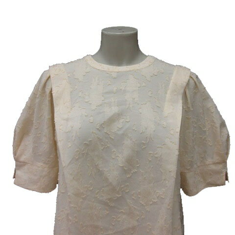 【中古】ビームスハート BEAMS HEART チュニック 総柄 バックボタン 五分袖 ライトベージュ /MS レディース 【ベクトル 古着】 250330