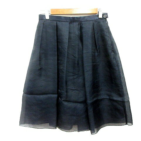 【中古】ポールスチュアート PAUL STUART フレアスカート ひざ丈 ブロックチェック 4 S 紺 ネイビー /MN レディース 【ベクトル 古着】 250409