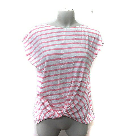 【中古】ナチュラルビューティーベーシック NATURAL BEAUTY BASIC カットソー ボーダー フレンチスリーブ M ピンク 白 ホワイト /YI レディース 【ベクトル 古着】 250412