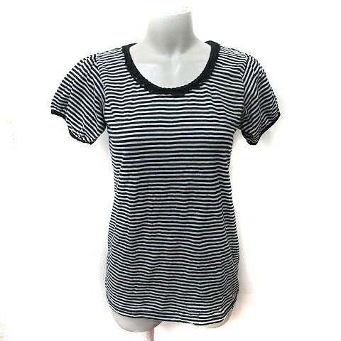 【中古】タケオキクチ ミクスパイス TK MIXPICE カットソー ボーダー 半袖 レース M 黒 ブラック グレー /YI レディース 【ベクトル 古着】 250417