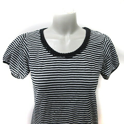 【中古】タケオキクチ ミクスパイス TK MIXPICE カットソー ボーダー 半袖 レース M 黒 ブラック グレー /YI レディース 【ベクトル 古着】 250417 2