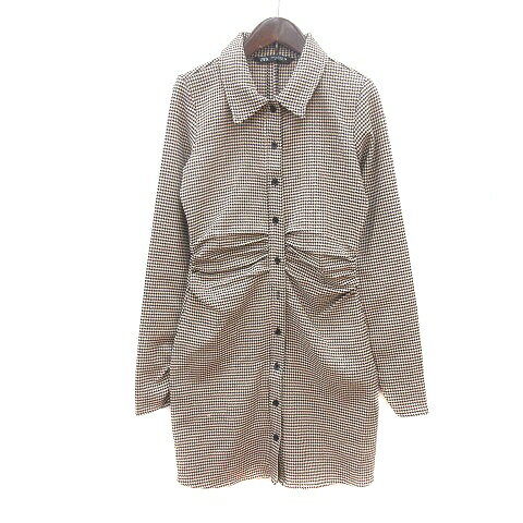 【中古】ザラ ZARA ワンピース ミニ 千鳥格子 長袖 S ベージュ /MN レディース 【ベクトル 古着】 250421