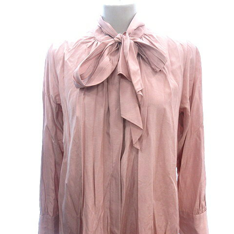 【中古】未使用品 ナノユニバース nano universe シャツワンピース ボウタイ ミモレ ロング 長袖 36 S ピンクベージュ /AU レディース 【ベクトル 古着】 250502