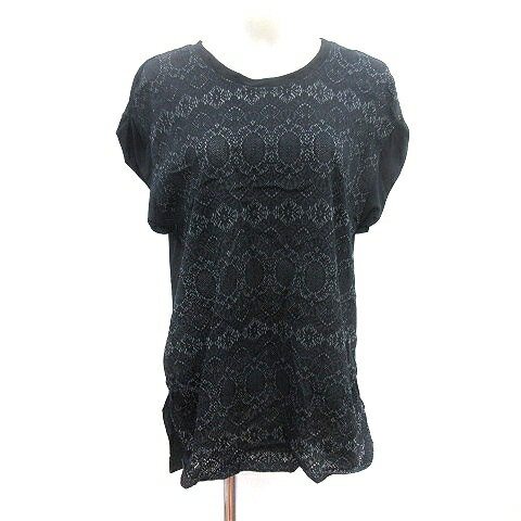 【中古】ペイトンプレイス PEYTON PLACE チュニック カットソー ラウンドネック ロールアップ 切替 総柄 フレンチスリーブ 13 XL 黒 ブラック /AU レディース 【ベクトル 古着】 250515