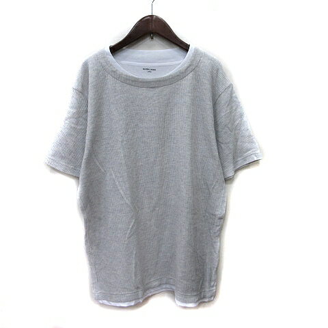 【中古】グローバルワーク GLOBAL WORK Tシャツ カットソー フェイクレイヤード 半袖 L グレー 白 ホワイト /YI メンズ 【ベクトル 古着】 250519