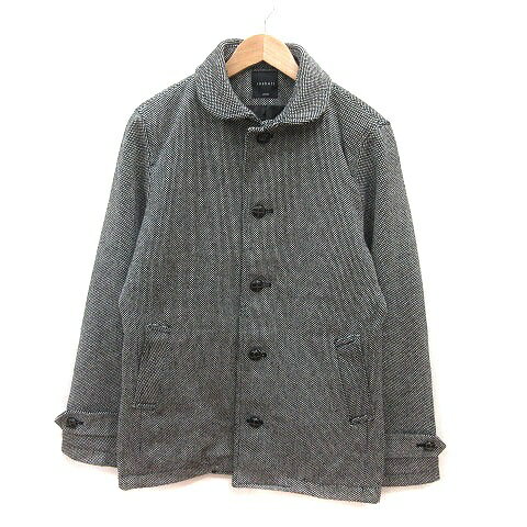 【中古】ロシェル roshell ステンカラーコート ショート丈 総柄 総裏地 L 黒 ブラック 白 ホワイト /MS メンズ 【ベクトル 古着】 250520