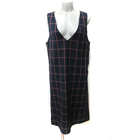 【中古】インデックス INDEX ジャンパースカート ワンピース ロング チェック M 紺 ネイビー 赤 レッド /YI レディース 【ベクトル 古着】 250526