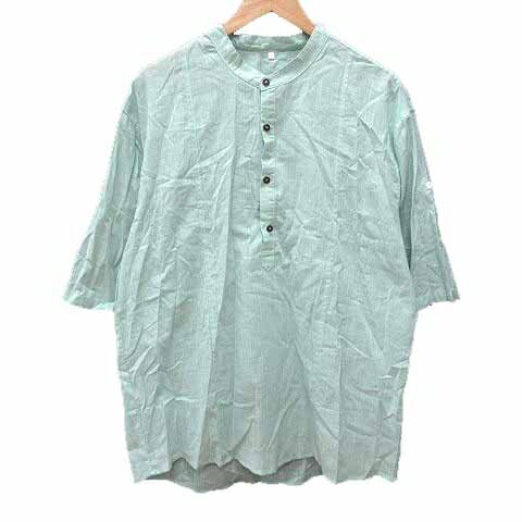 【中古】シーイン SHEIN シャツ ヘンリーネック 五分袖 XXL 緑 ミントグリーン /YK ●RY メンズ 【ベクトル 古着】 250525