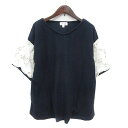 【中古】オリーブデオリーブ OLIVE des OLIVE maman マタニティウェア カットソー クルーネック 刺繍 五分袖 切替 チュール M 紺 ネイビ...