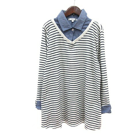 【中古】オンラブオフ ON LOVE OFF チュニック ニット ボーダー 長袖 フェイクレイヤード 3L 紺 ネイビー /MN ●RY レディース 【ベクトル 古着】 250603