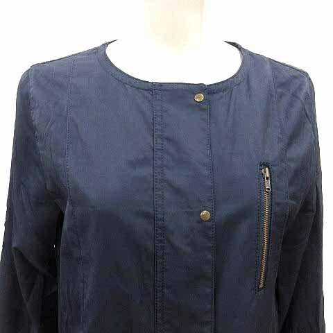 【中古】ナチュラルビューティーベーシック NATURAL BEAUTY BASIC ノーカラーコート スプリング ジップアップ M 紺 ネイビー /YK レディース 【ベクトル 古着】 250606