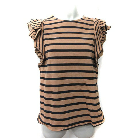 【中古】ヘレンチア HERENCIA カットソー ボーダー フレンチスリーブ 38 M 茶 ブラウン 黒 ブラック /YI レディース 【ベクトル 古着】 250607