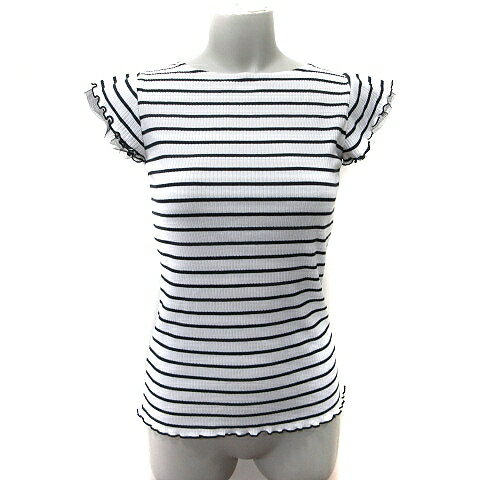 【中古】ロペピクニック ROPE Picnic カットソー ボーダー リブ フレンチスリーブ チュール 36 S 白 ホワイト 黒 ブラック /YI レディース 【ベクトル 古着】 250613