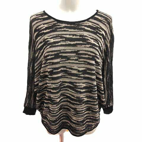 【中古】ロフ loaf ニット カットソー ボートネック ドルマンスリーブ 総柄 長袖 ONE 黒 ブラック ベー..