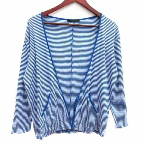 Nylon, Rayon, Polyester - 【中古】マウジー MOUSSY カーディガン ニット 前開き ボーダー 長袖 FREE 青 ブルー 白 ホワイト /YK レディース 【ベクトル 古着】 260217