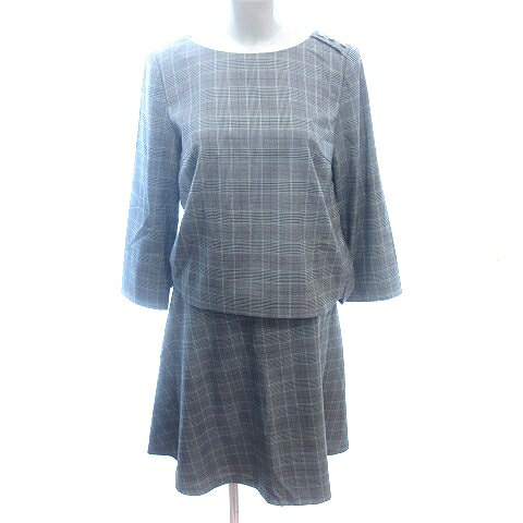 【中古】エニィスィス エニシス anySiS セットアップ 上下 シャツ ブラウス 七分袖 フレアスカート ひざ丈 グレンチェック 2 M グレー /AU レディース 【ベクトル 古着】 250610