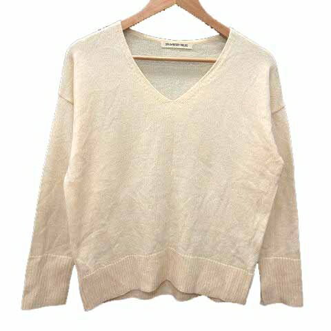 【中古】ストロベリーフィールズ STRAWBERRY-FIELDS ニット セーター Vネック 長袖 アンゴラ混 カシミヤ混 アイボリー 白 ホワイト /YK レディース 【ベクトル 古着】 250614