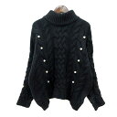 【中古】マウジー MOUSSY ニット セーター ハイネック 長袖 ケーブル パールビーズ F 黒 ブラック /MN レディース 【ベクトル 古着】 250704