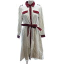 【中古】アクシーズファム axes femme シャツワンピース ひざ丈 パイピング レース ストライプ 長袖 ウエストマーク F ベージュ /AU レディース 【ベクトル 古着】 250624