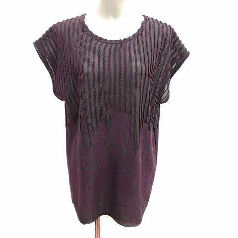 【中古】アラモーダ ALLA MODA チュニック ストライプ 花柄 フレンチスリーブ 紫 パープル チャコールグレー /YK ●RY レディース 【ベクトル 古着】 250629 【中古】アラモーダ ALLA MODA チュニック ストライプ 花柄 フレンチスリーブ 紫 パープル チャコールグレー /YK ●RY レディース 【ベクトル 古着】 250629