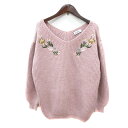 【中古】ダズリン dazzlin ニット セーター 刺繍 長袖 F ピンク /MN レディース 【ベクトル 古着】 250704
