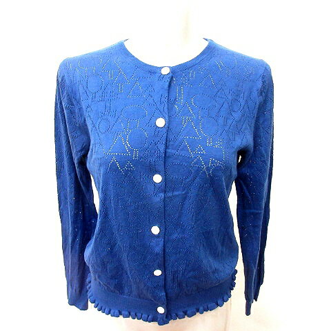 【中古】ハウピア haupia カーディガン ニット 長袖 総柄 38 青 ブルー /RT レディース 【ベクトル 古着】 250707