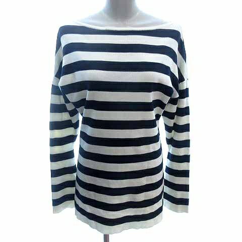 【中古】ルージュヴィフ Rouge vif ニット カットソー ボートネック ボーダー 長袖 紺 ネイビー 白 ホワイト /YK レディース 【ベクトル 古着】 250708