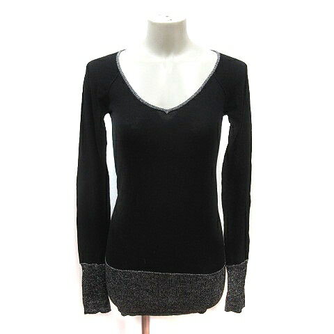 【中古】未使用品 マウジー MOUSSY チュニック Vネック 長袖 2 黒 ブラック 銀色 シルバーカラー /MS レディース 【ベクトル 古着】 250709 【中古】未使用品 マウジー MOUSSY チュニック Vネック 長袖 2 黒 ブラック 銀色 シルバーカラー /MS レディース 【ベクトル 古着】 250709