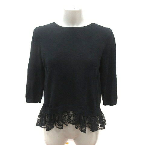 【中古】ストロベリーフィールズ STRAWBERRY-FIELDS ニット カットソー レース フリル 七分袖 黒 ブラック /MS レディース 【ベクトル 古着】 250711