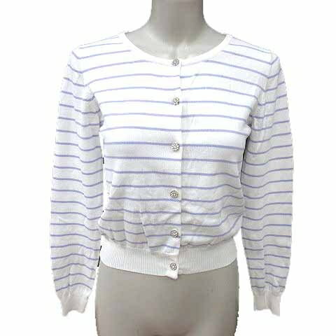 【中古】ミッシュマッシュ MISCH MASCH カーディガン ニット ビジュー ボーダー 長袖 S 白 ホワイト 紫 パープル /YK レディース 【ベ..