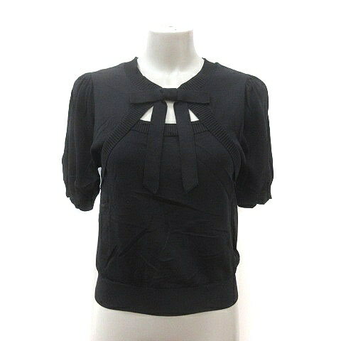 【中古】ストロベリーフィールズ STRAWBERRY-FIELDS ニット カットソー リボン 五分袖 黒 ブラック /MS レディース 【ベクトル 古着】 250718